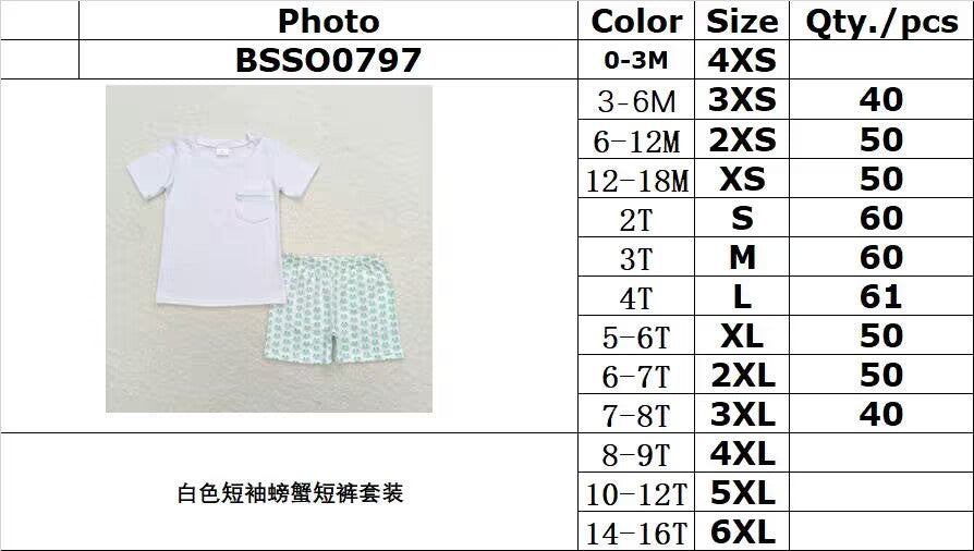 BSSO0797 White Short Sleeve Crab Shorts Set