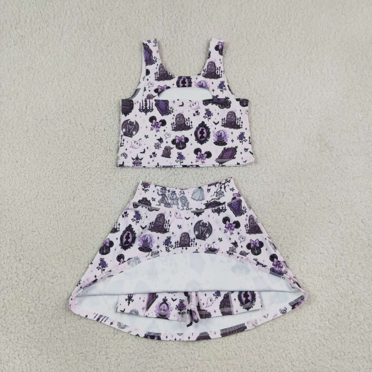 NEW RTS NO MOQ yoga fabric GSD4289 Yoga Cute Clothes Baby Girls Purple Halloween Sleeveless Vest Short Skirt Yoga Active Outfit