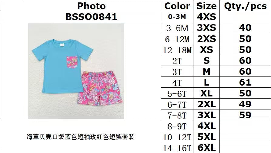 BSSO0841 pre-order baby boy clothes blue painting toddler boy summer outfits 3-6M to 7-8T