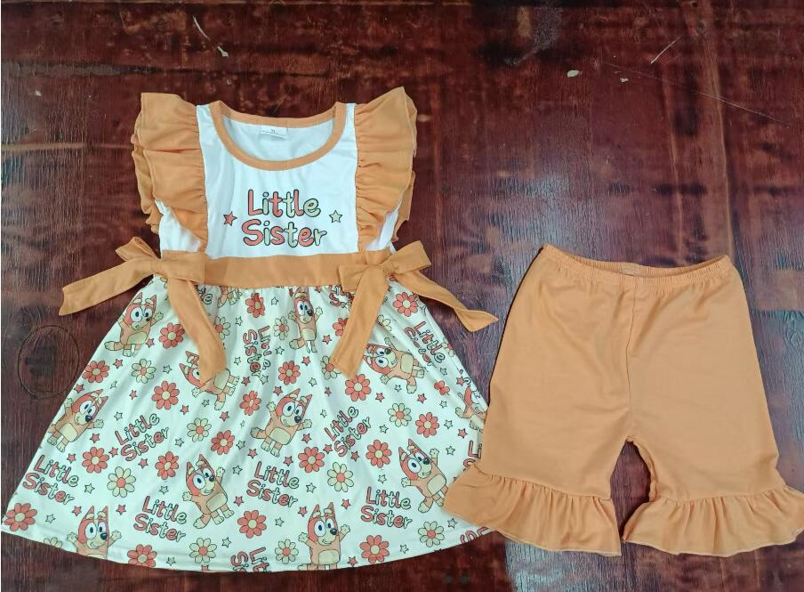 Custom moq 3 eta 6-7weeks Small flower letter bow pleated sleeveless top-earth color shorts set