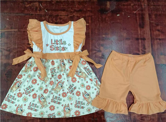 Custom moq 3 eta 6-7weeks Small flower letter bow pleated sleeveless top-earth color shorts set