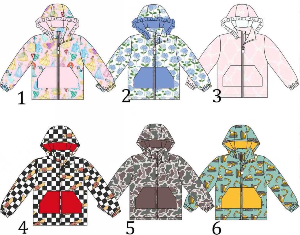 pre order no moq ARNLCY01 Baby Kids  Long Sleeve Print Hooded Zip Up Jacket Fall Kids Outerwear Coat