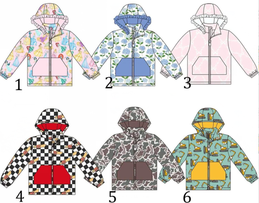 custom moq 5 mix size ARNLCY01 Baby Kids  Long Sleeve Print Hooded Zip Up Jacket Fall Kids Outerwear Coat