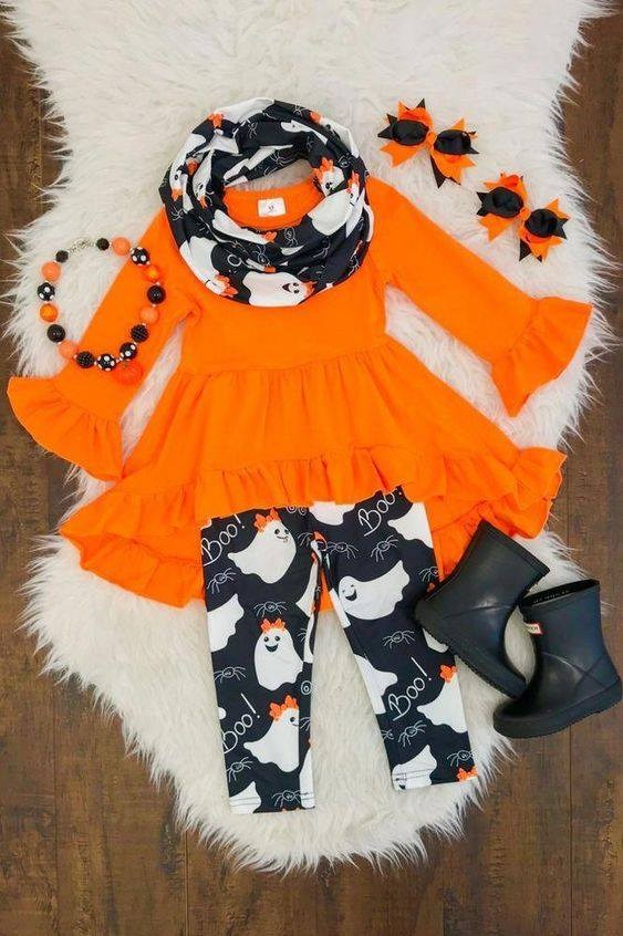 custom moq 5 eta 6-7weeks Halloween Witch Orange Scarf 3-Piece Set
