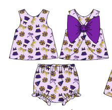 custom moq 5 mix size BYWY0102 Baby Girls Purple Bow Tunic Bummie Sets Team Set Yoga Dress Shorts Skirt