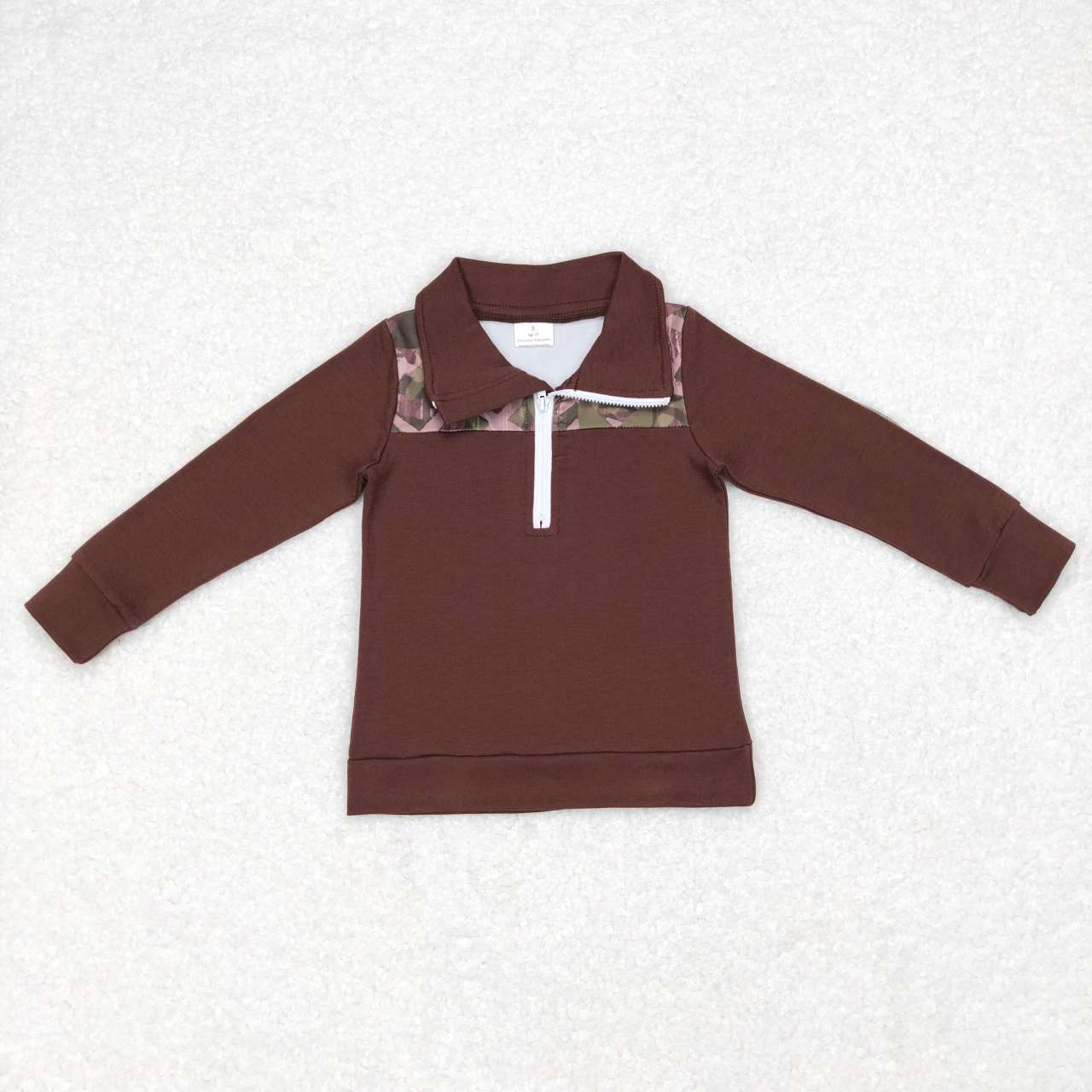 RTS NO MOQ（In Stock ) Camouflage brown and green zippered long-sleeved top