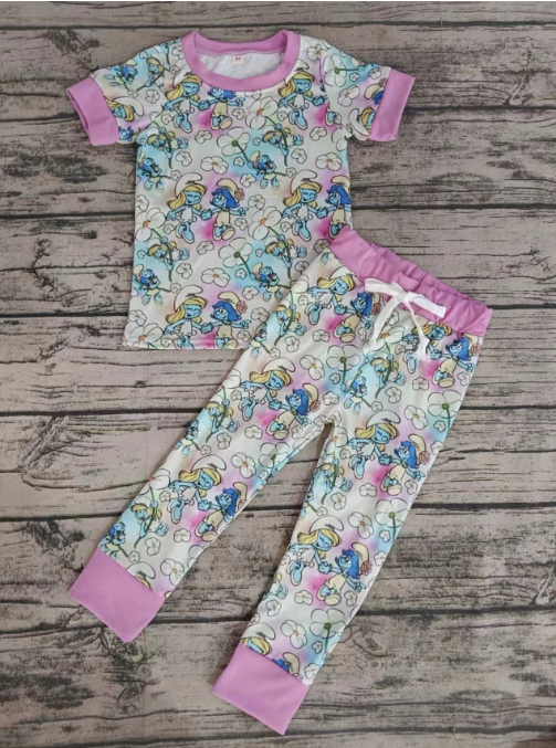 Summer purple pajamas short sleeves and trousers set