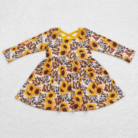 RTS NO MOQ ETA 5/7days Arrived GLD0393 love horse sunflower yellow long-sleeved dress