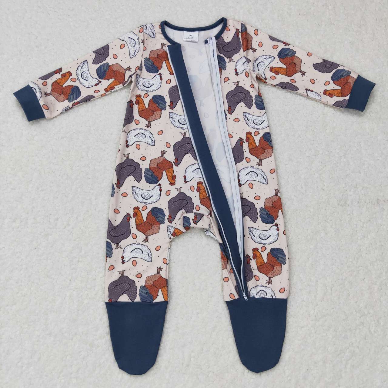LR0560 Egg Pattern Beige Zip Long Sleeve Jumpsuit