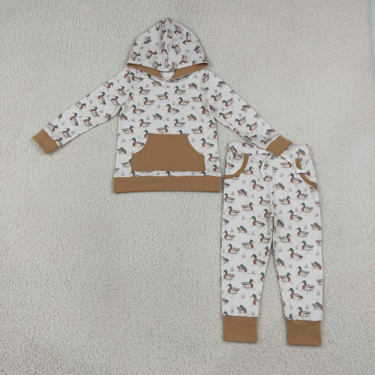 NEW RTS NO MOQ milk silk BLP1510 Baby Boys Ducks Pocket Hoodie Jogger Pants Hunting Set