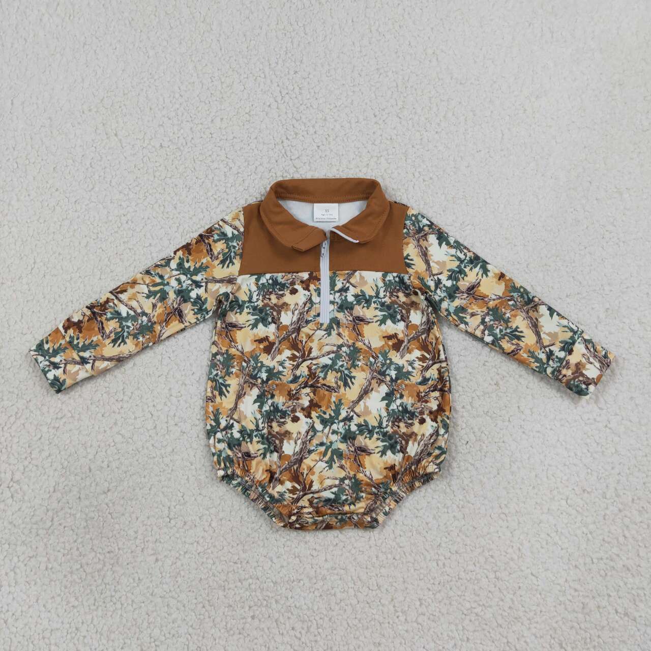 NEW RTS NO MOQ milk silk LR3048 Baby Boys Camo Print Long Sleeve Zipper Romper
