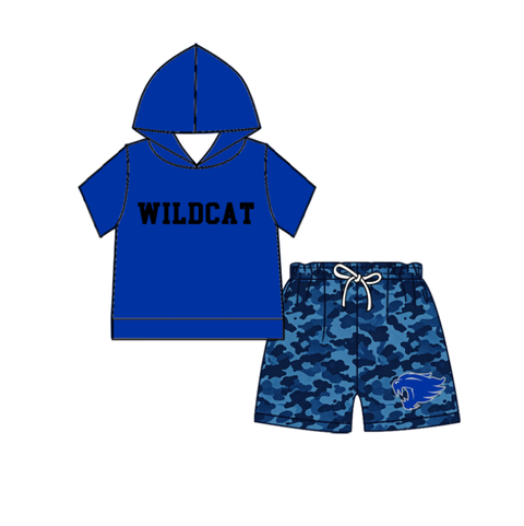 custom moq 5 mix size KAHL0104 Baby Boys Blue Short Sleeve Hoodie Camo Shorts Summer Clothes Sets