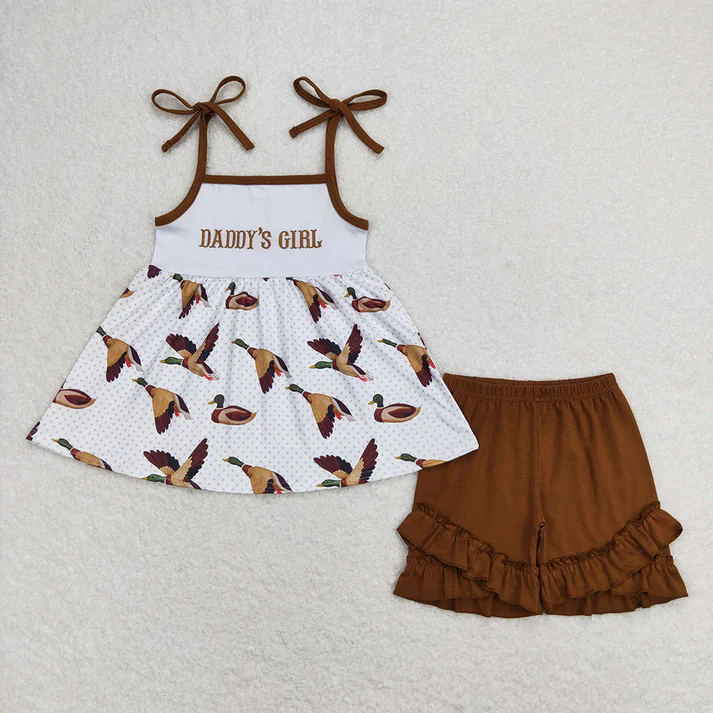 RTS Baby Girls Daddy's Father's Day Duck Summer Sibling Shorts Clothes Sets