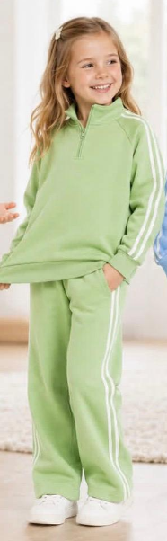 custom moq 5 mix size AY0102 Baby Girls Side White Stripe Quarter Zip Pullover And Elastic Waist Wide Leg Jogger Pants Casual Set