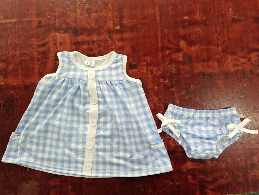 blue plaid girl bummies  sets