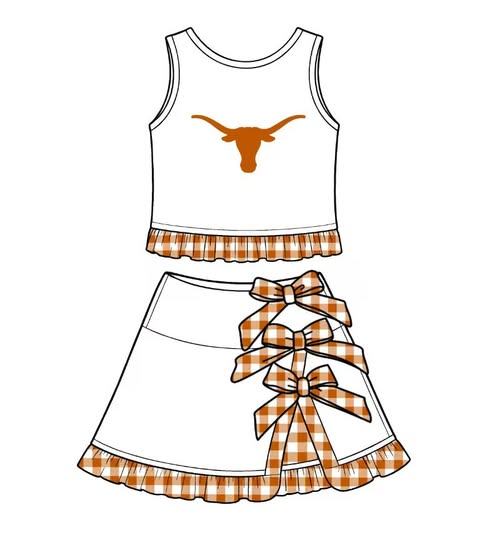 custom moq 5 mix size KM01062901 Baby Girls Checked Sleeveless Vest Top With Bows Scallop Trim Skirt Shorts Yoga Active Clothes Sets