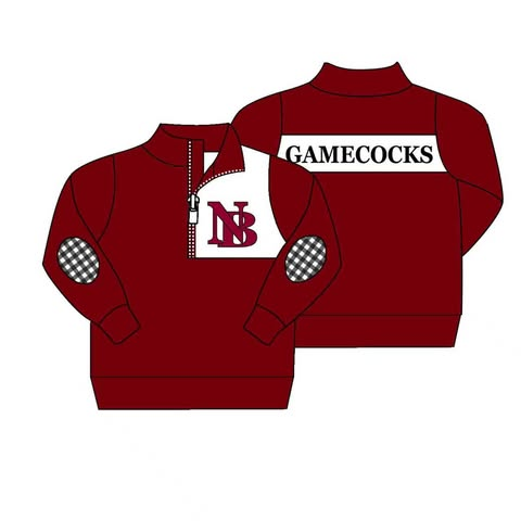 custom moq 5 mix size KNEHIN0101 Baby Boys Red Long Sleeve Team Print Zip Front Long Sleeve Pullover Casual Top