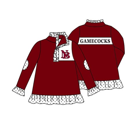 custom moq 5 mix size KNEHIN0102 Baby Girls Red Team Print Zip Front Long Sleeve Pullover Top