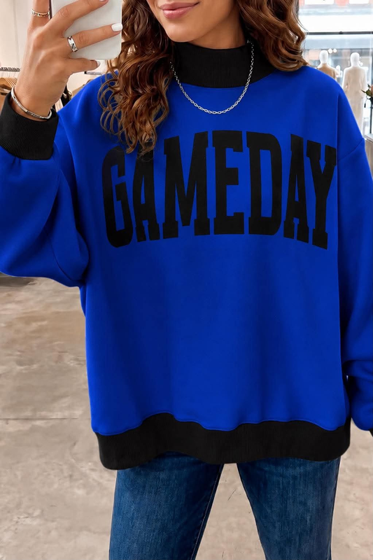 custom moq 5 mix size milk silk fabric KNMEAT0103 Adult And Kids Blue Black Color Block Mock Neck Long Sleeve Sweatshirt Letter Print Pullover Top
