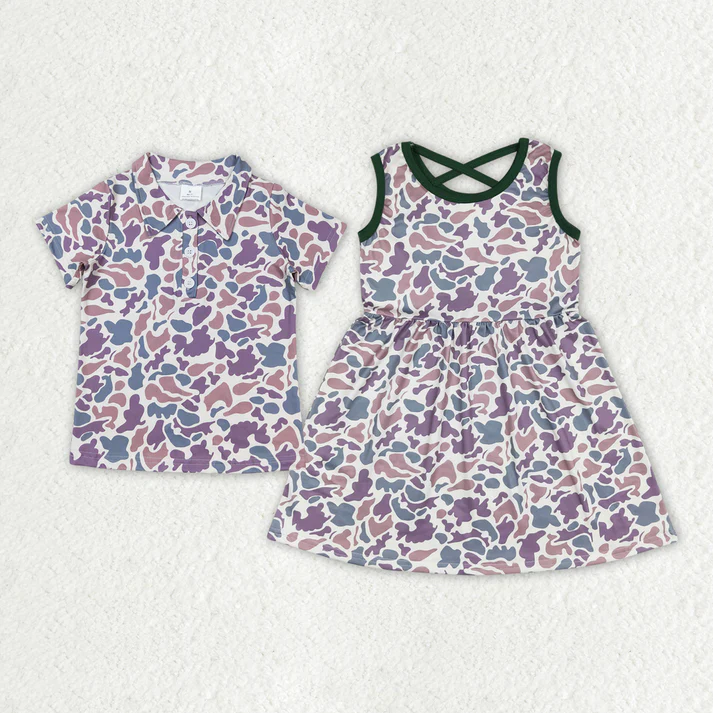 RTS Baby Boys Grey Camo Girls Sibling Dresses Shirts Tops Match clothing