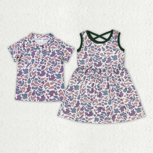 RTS Baby Boys Grey Camo Girls Sibling Dresses Shirts Tops Match clothing