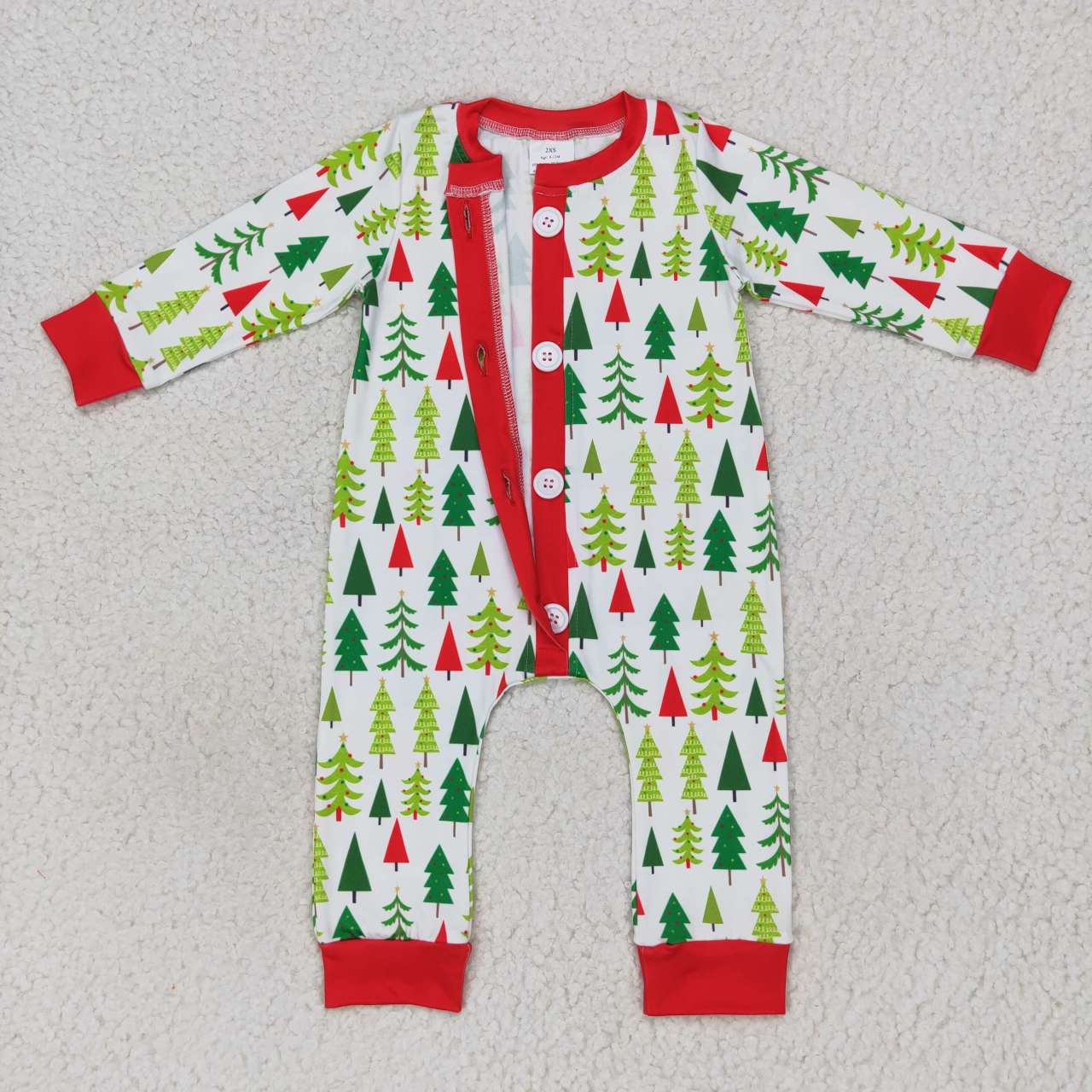 RTS NO MOQ（In Stock) LR0627 Christmas Tree Red and White Zip Long Sleeve Jumpsuit