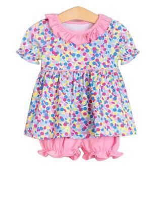 GSSO0399 Colorful pattern pink lace short-sleeved shorts set
