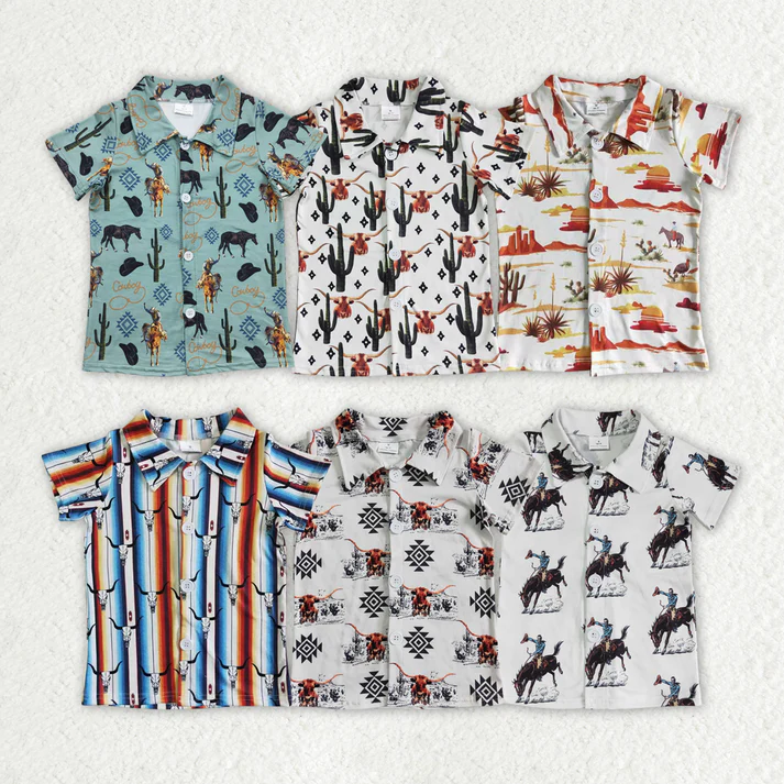 RTS Baby Boys Western Summer Sibling Button Ups Short Sleeve Shirts Tops