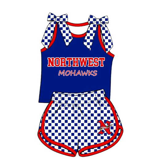custom moq 5 mix size KYES01 Adult And Kids Plaid Bow Sleeveless Top Plaid Shorts Clothes Set