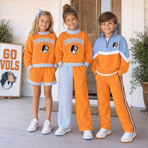 custom moq 5 mix size KYMNGS01  Baby Kids Letter Print Long Sleeve Orange Top Pant Team Outfit Set