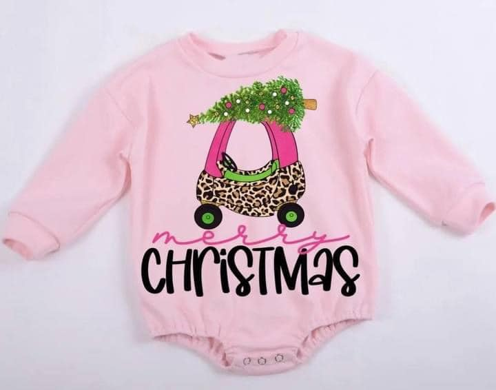 Custom moq 3 eta 6-8weeks Christmas tree car brown pink long sleeve romper
