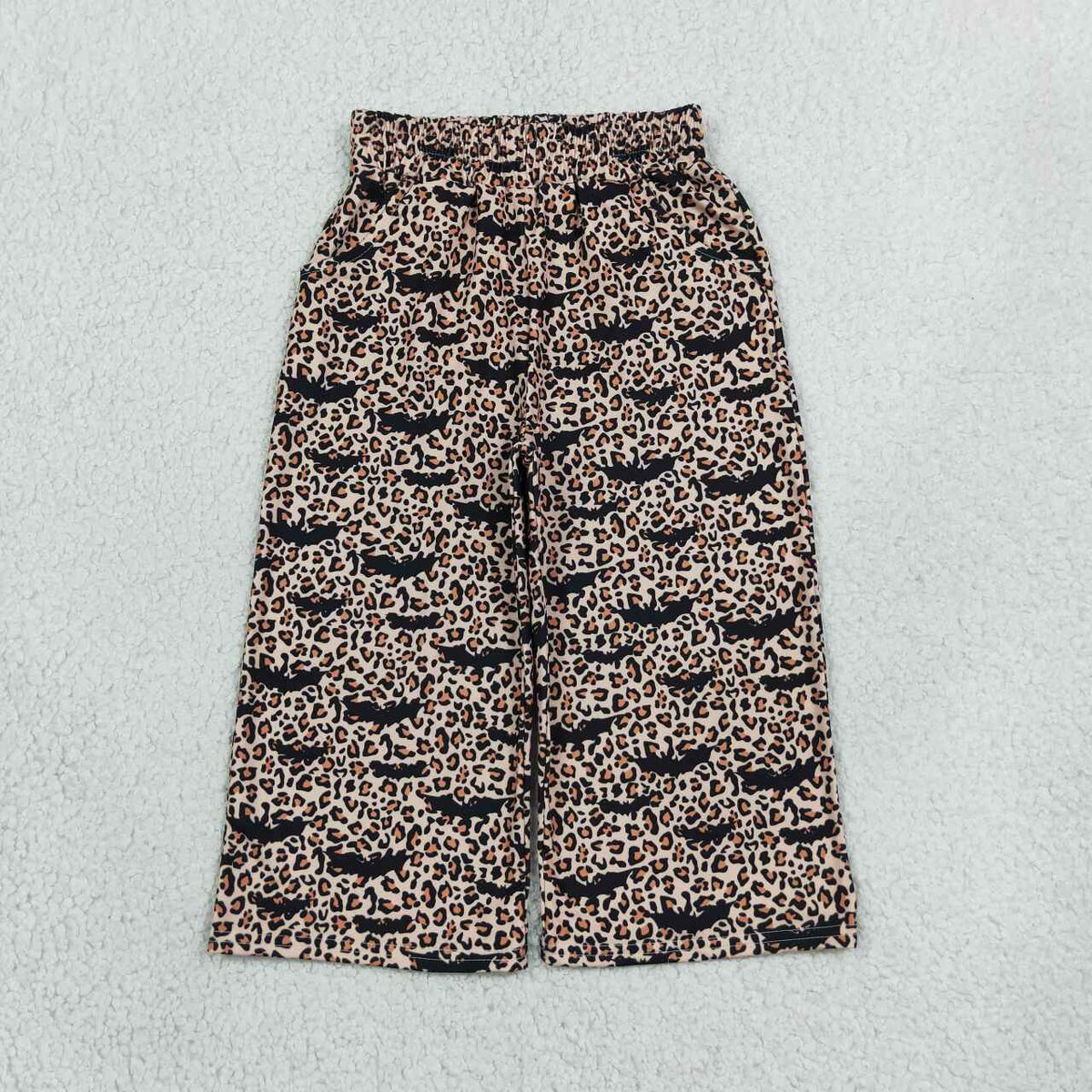 NEW RTS NO MOQ milk silk P1133 Baby Girls Bats Leopard Halloween Pockets Straight Pants