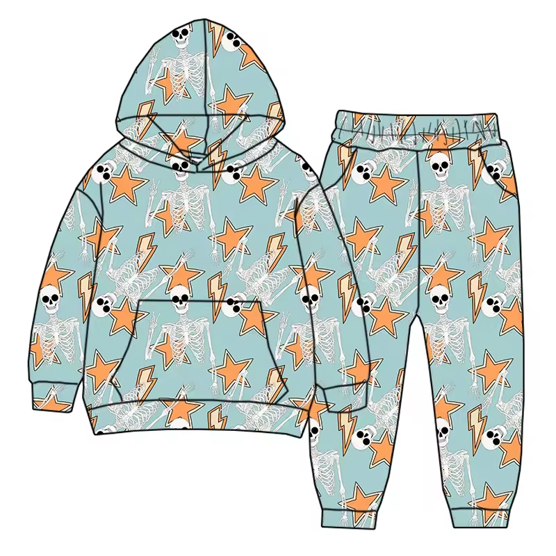 Custom moq 3 eta 6-8weeks  Halloween five-pointed star boy long-sleeved trousers and hat suit