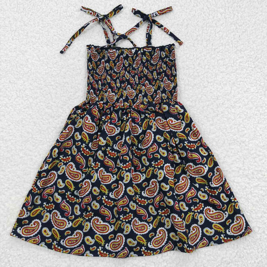 RTS NO MOQ（In Stock) GSD0368 Vintage Pattern Black Elastic Dress