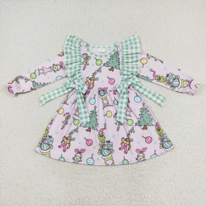 RTS NO MOQ  Baby Girls Christmas Pink Frog Sibling Romper Dresses Clothes Sets
