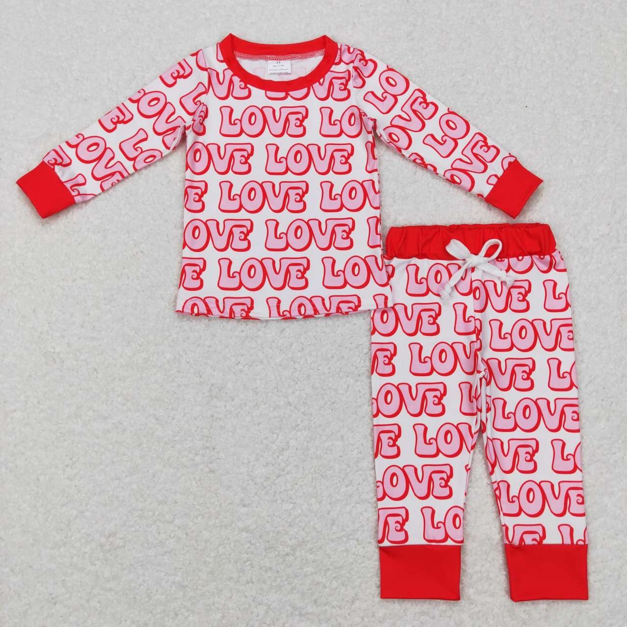 RTS NO MOQ（In Stock ) BLP0416 Love letters red and white long-sleeved trousers suit