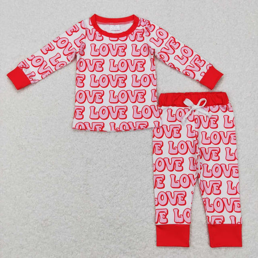 RTS NO MOQ（In Stock ) Love letters red and white long-sleeved trousers suit
