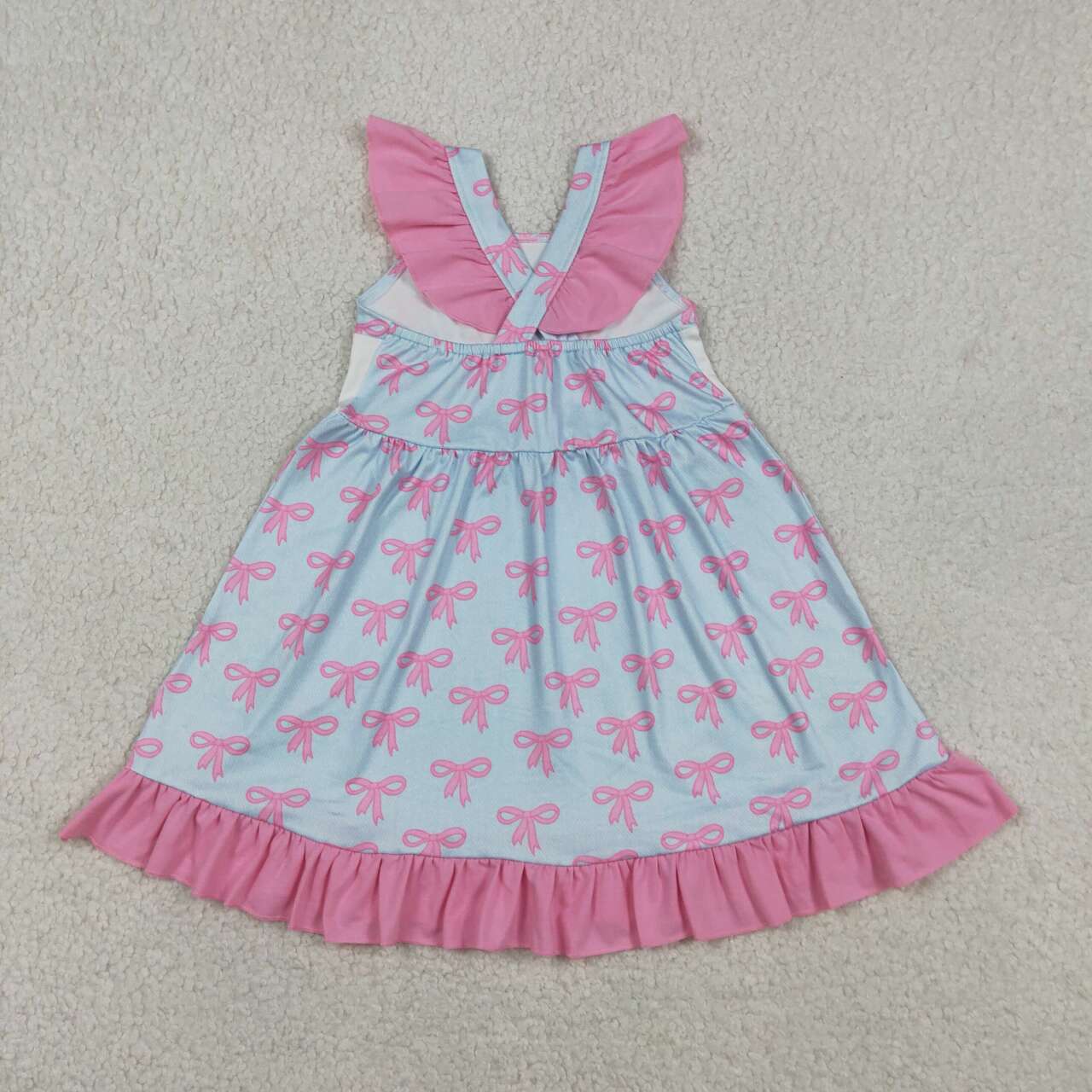 RTS NO MOQ GSD2980 Baby Girls Ruffle Knee-Length Dress with Flutter Sleeves And Mama's Girl Bows