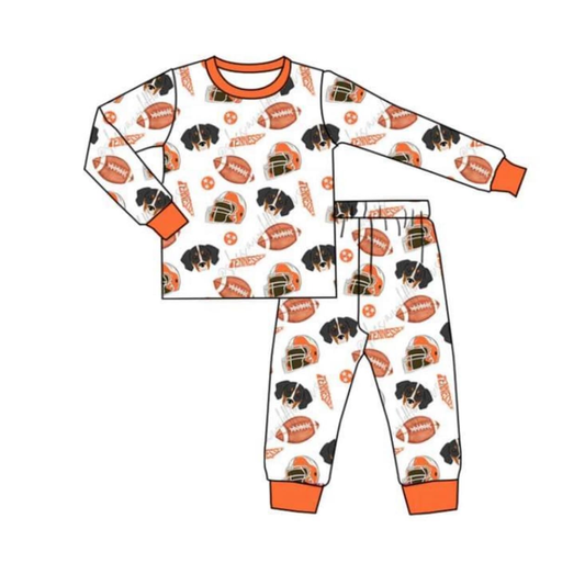 custom moq 5 eta 6-7weeks Orange Boys Long Sleeve Long Pants Pajama Set white fabric