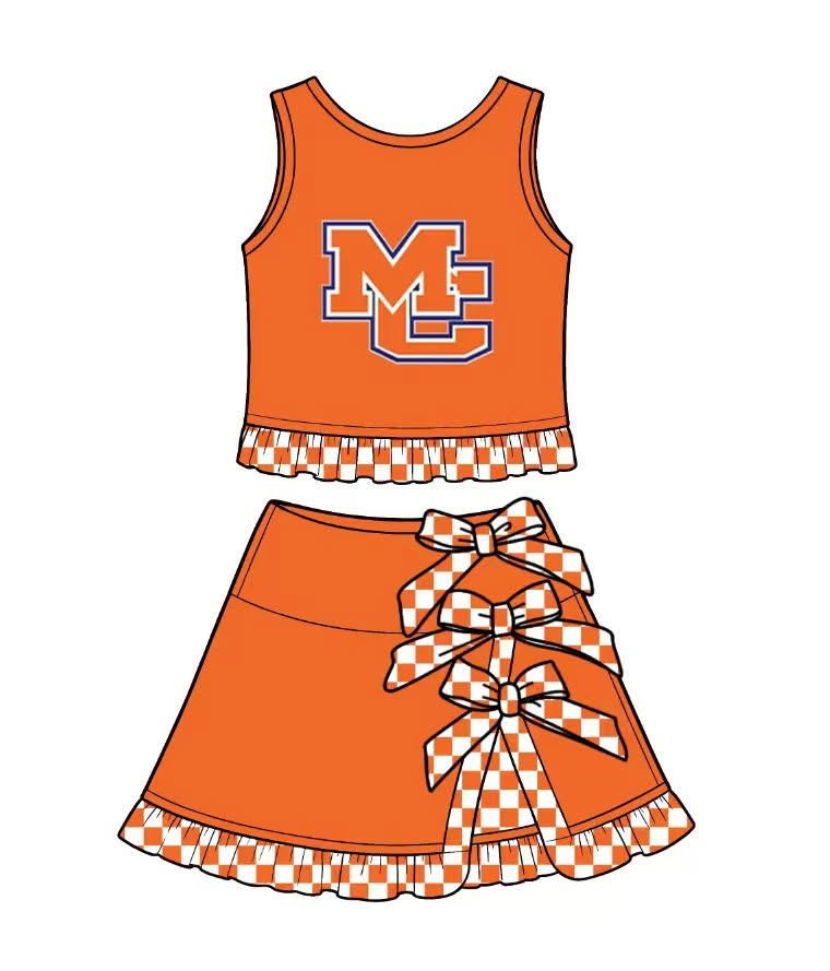 custom moq 5 mix size LEPR0103 Baby Orange Checked Team Bows Top Skirt Shorts Yoga Active Clothes Set Blankets