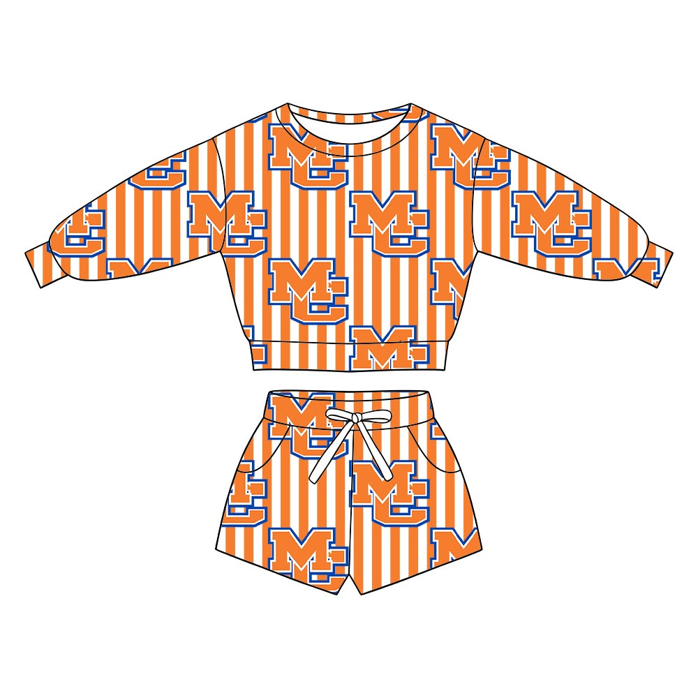 custom moq 5 mix size LEPR0103 Baby Orange Checked Team Bows Top Skirt Shorts Yoga Active Clothes Set Blankets