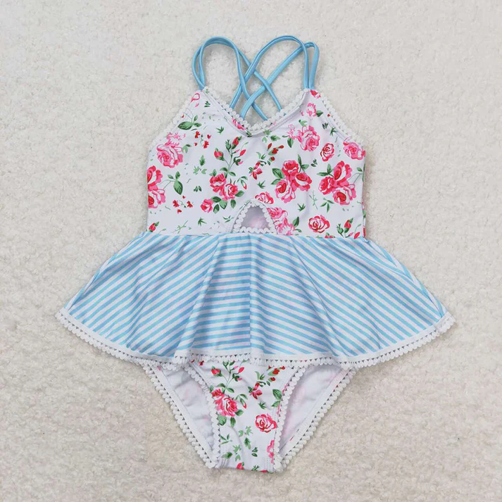 RTS NO MOQ Baby Girls Summer Ruffle One Piece Sibling Sister Swimsuits
