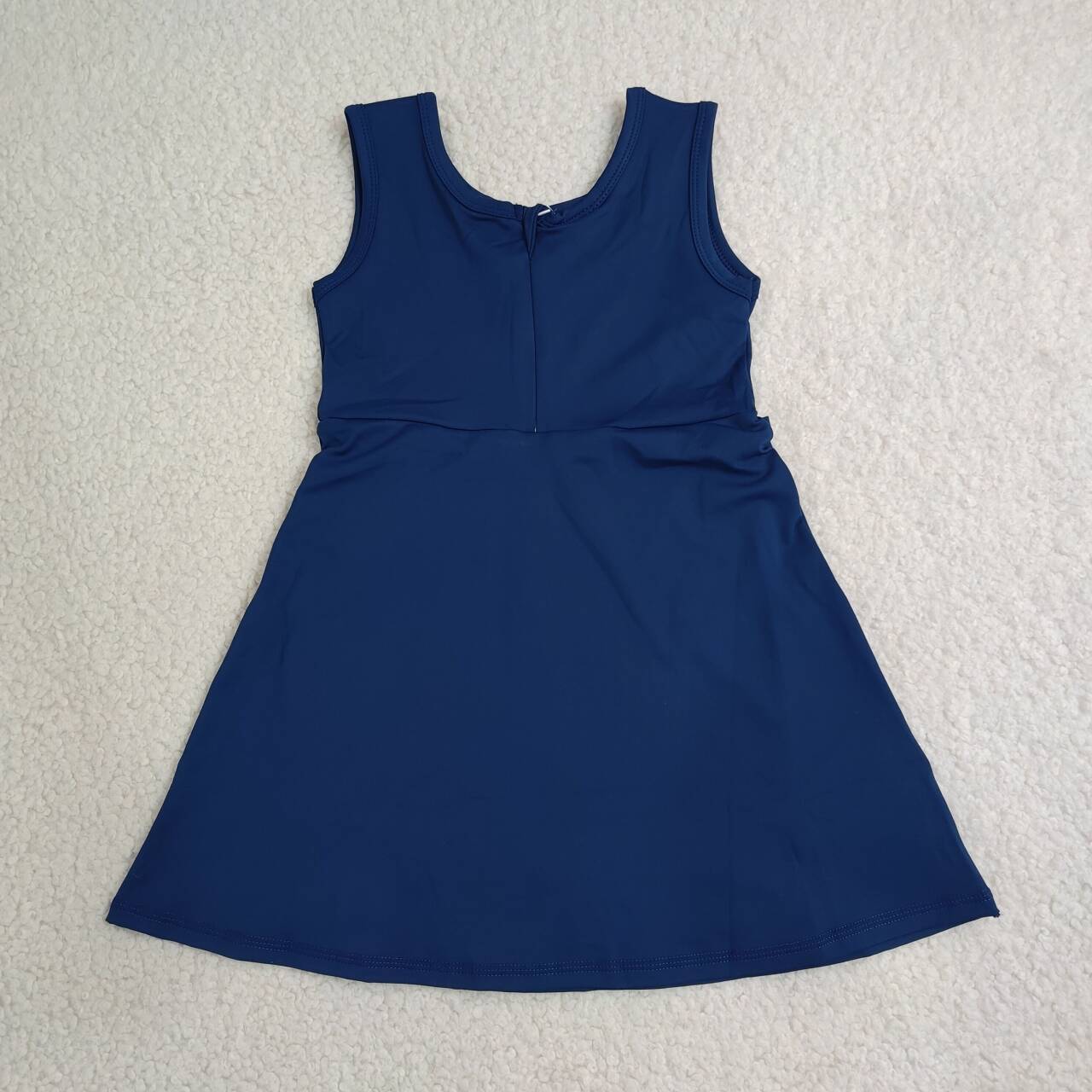 NEW RTS NO MOQ yoga fabric cotton GSD3880 Baby Girls Navy Summer Sleeveless Bow Print Knee Length Yoga Active Dress