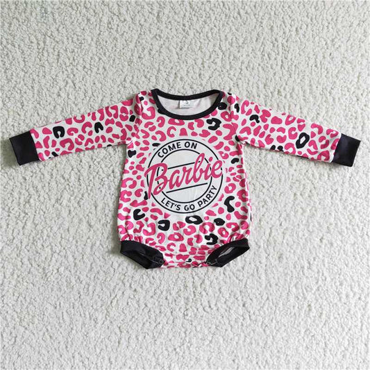 LR0023 Baby Girls Pink Leopard Long Sleeve Romper