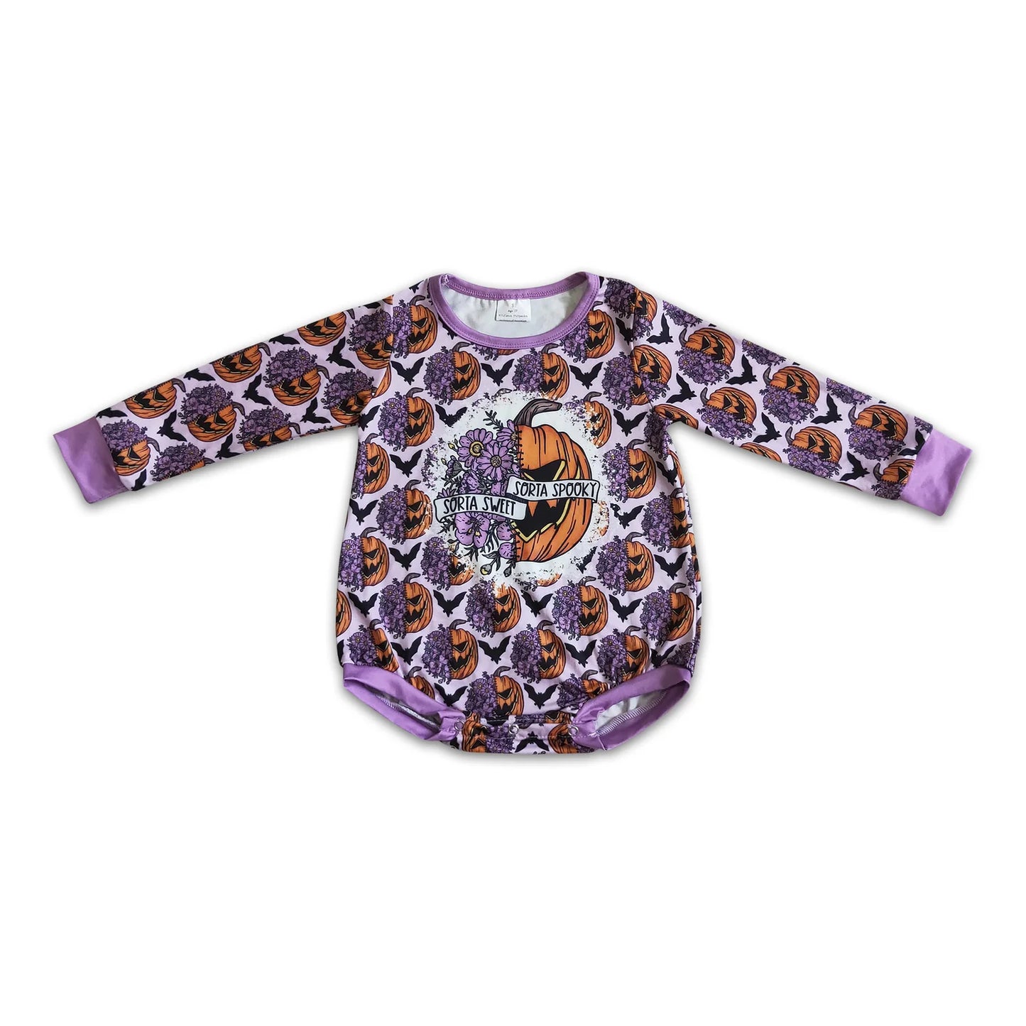 RTS NO MOQ Sibling milk silk Baby Girls Cute Halloween Pumpkin Print Long Sleeve Rompers
