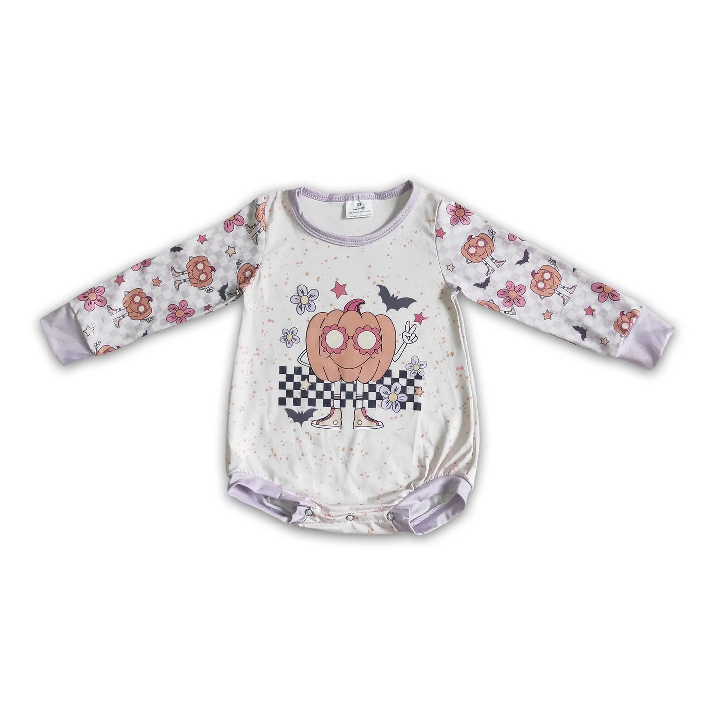 RTS NO MOQ Sibling milk silk Baby Girls Cute Halloween Pumpkin Print Long Sleeve Rompers