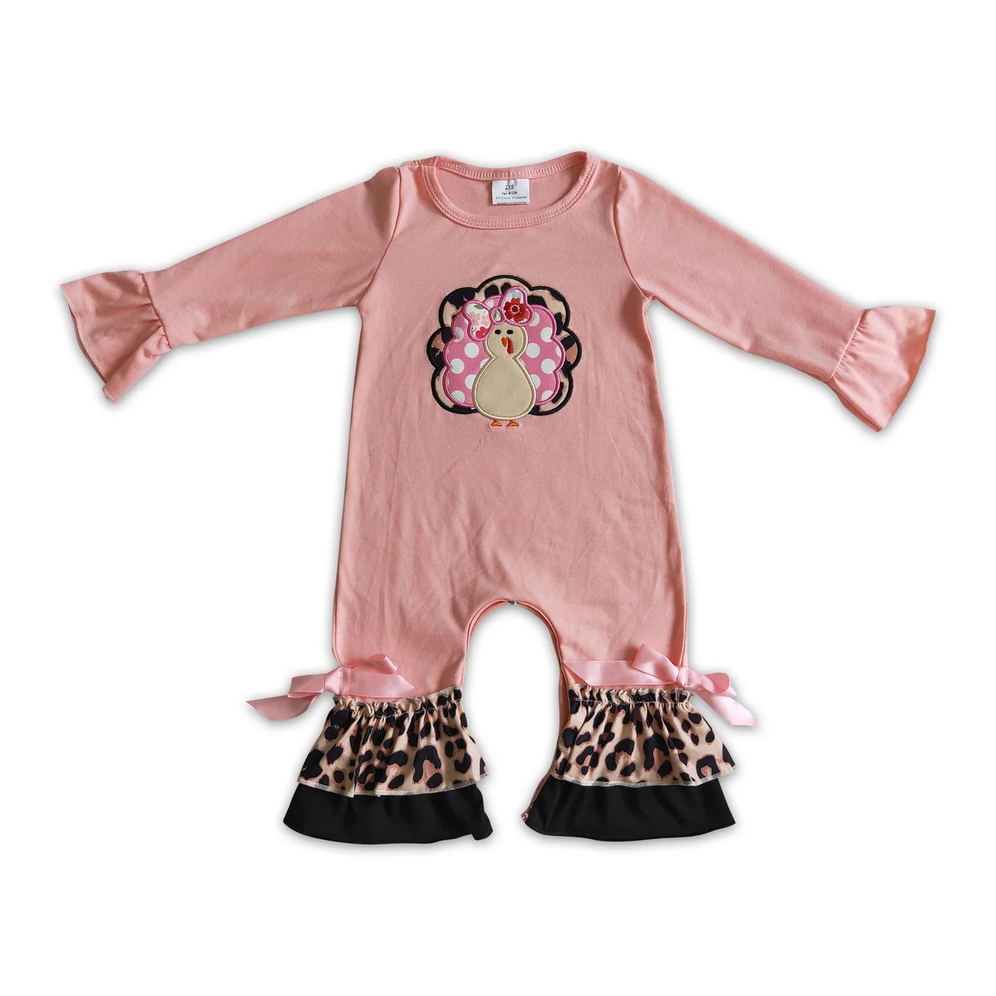 RTS NO MOQ Sibling milk silk Baby Girls Pink Fall Turkey Print Thanksgiving Tunic Top Ruffle Pants Two Piece Clothes Sets Dress Rompers