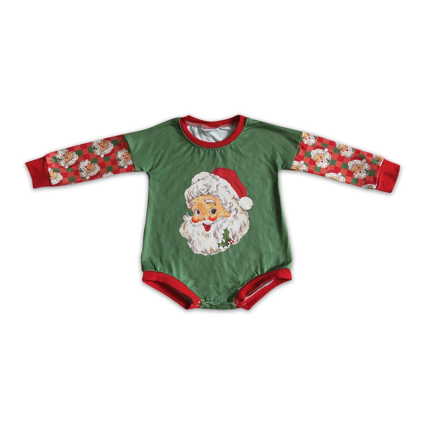 RTS NO MOQ Sibling milk silk Baby Boys Girls Christmas Long Sleeve Santa Print Rompers