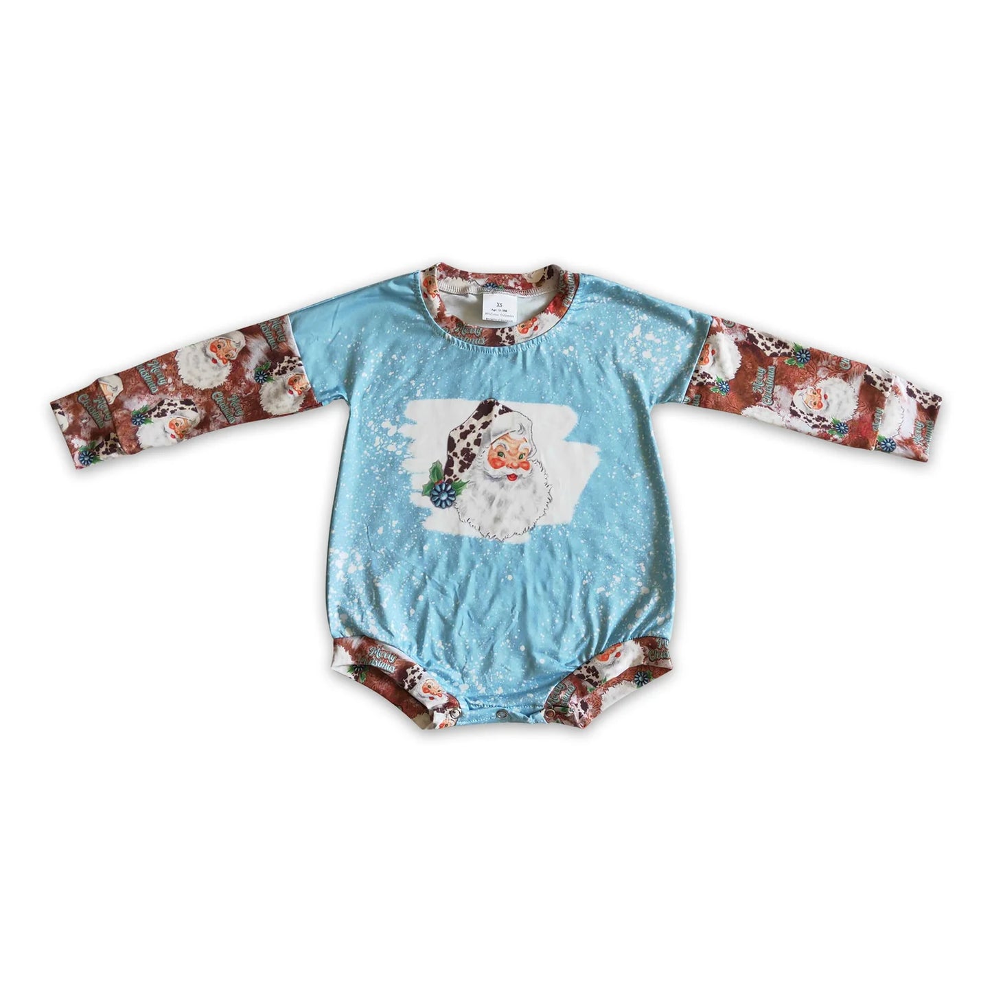 RTS NO MOQ Sibling milk silk Baby Boys Girls Christmas Long Sleeve Santa Print Rompers