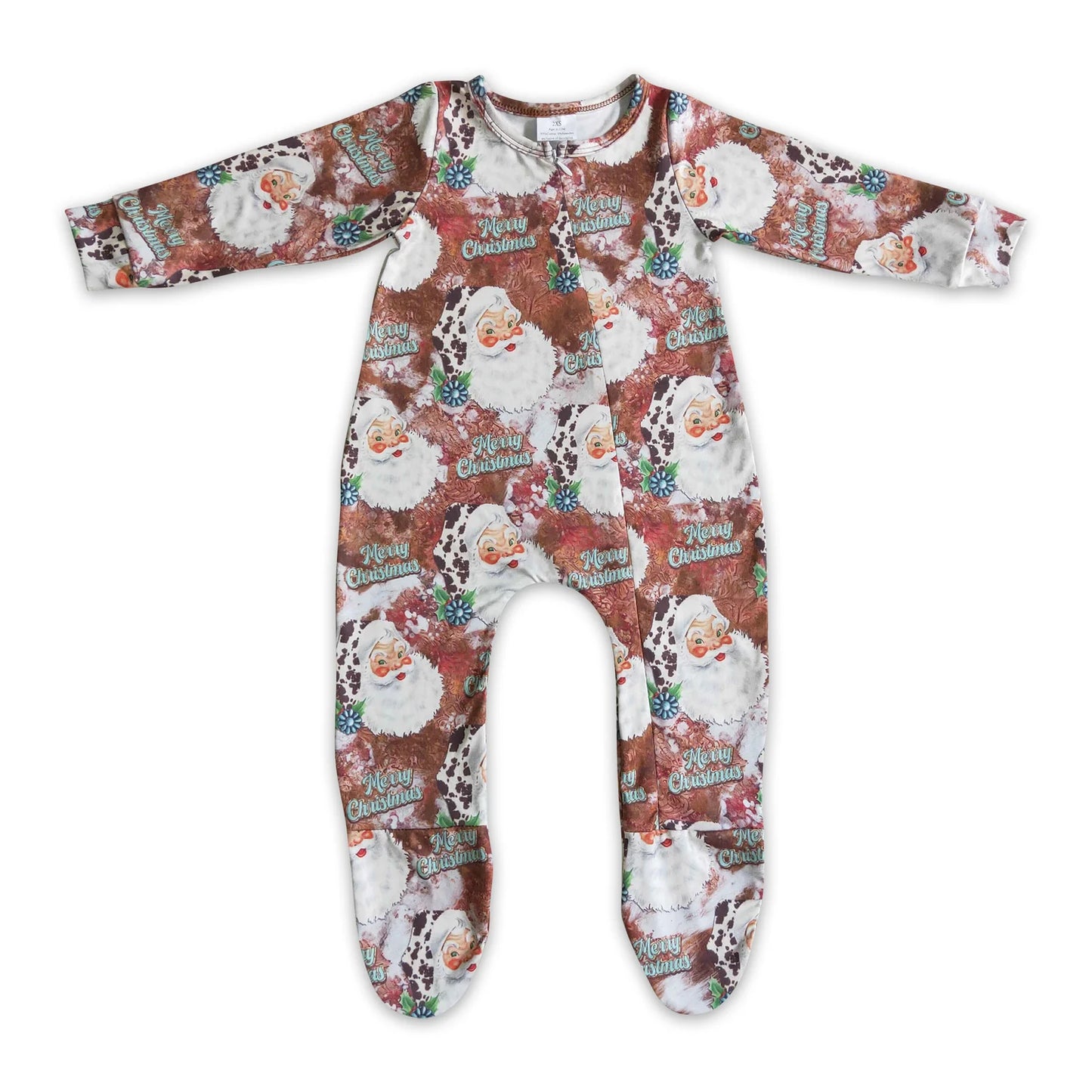 RTS NO MOQ Sibling milk silk Baby Boys Girls Christmas Long Sleeve Print Zip Up Footed Rompers